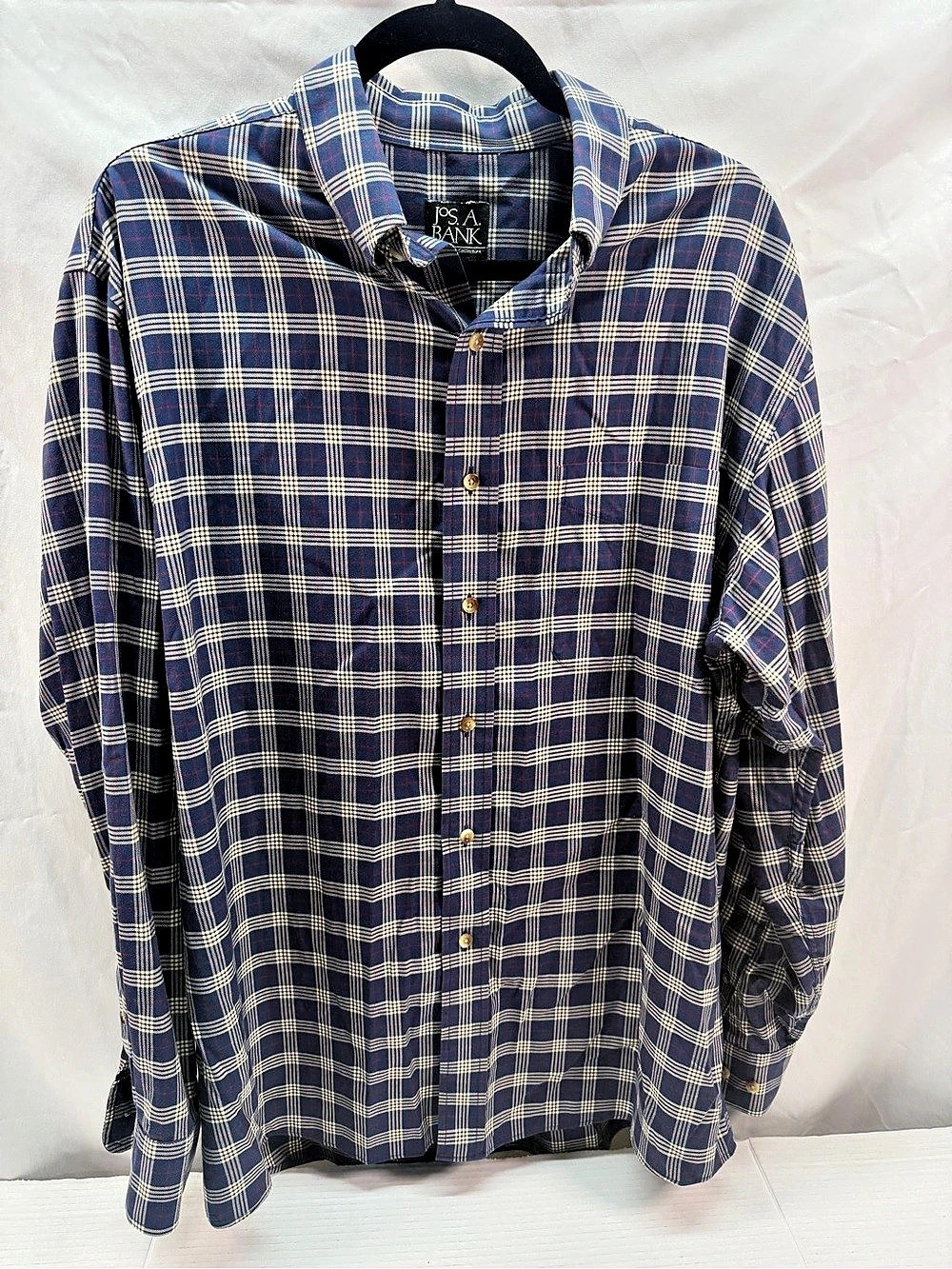 JOS. A. BANK Traveler's Collection Plaid Cotton Button Down in Blue & Red Like S